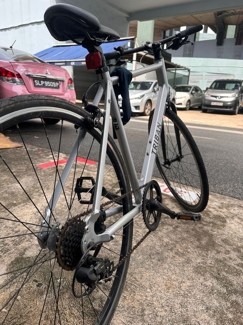 Triban RC 100 Flat Bar 7 Speed L SIZE - Silver Road Bike Decathlon ...