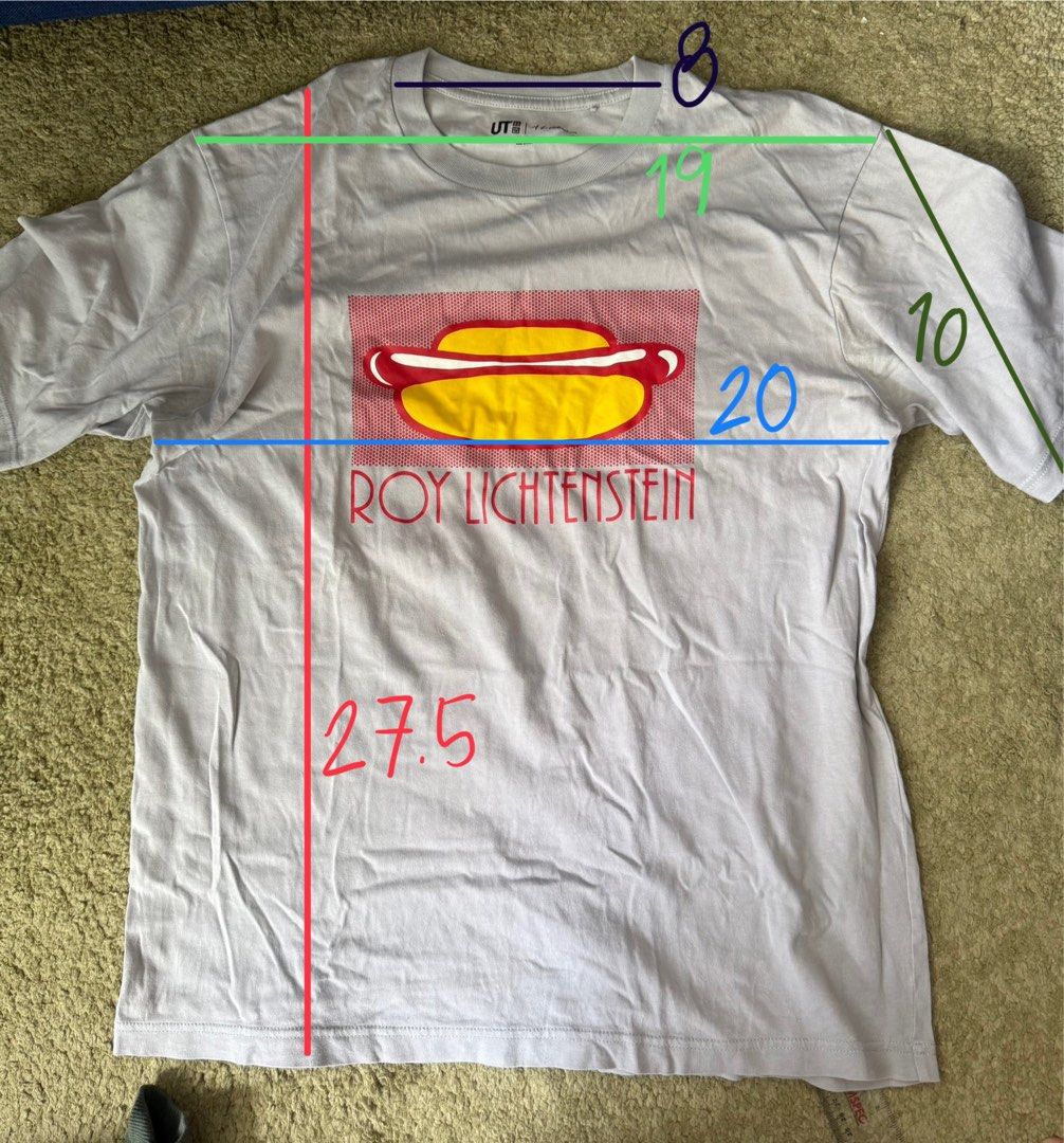 Uniqlo T Shirt (Category: Tshirts & Polo Shirts ) located in Quezon City. Submitted by mx_honey (Listing ID 1347981772, Image 2). Description: Original Uniqlo Gray Shirt Roy Lichtenstein Design Dimensions are found in the pictures. Unit Inches. Flaw: Removable/washable pit stain (from excessive use of deodorant) RFS: Decluttering my brother’s closet Loc: Commonwealth QC MOD: Lalamove or LBC MOP: GCash (Pay as you order) Last price is negotiable .