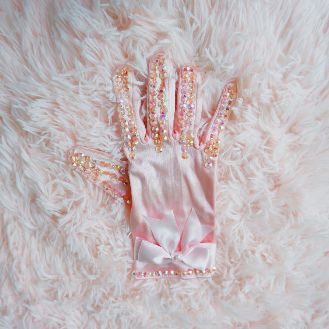 Vintage Crystal Pink Gloves | Upcycled Remake Ribbon Bow Silky Satin ...
