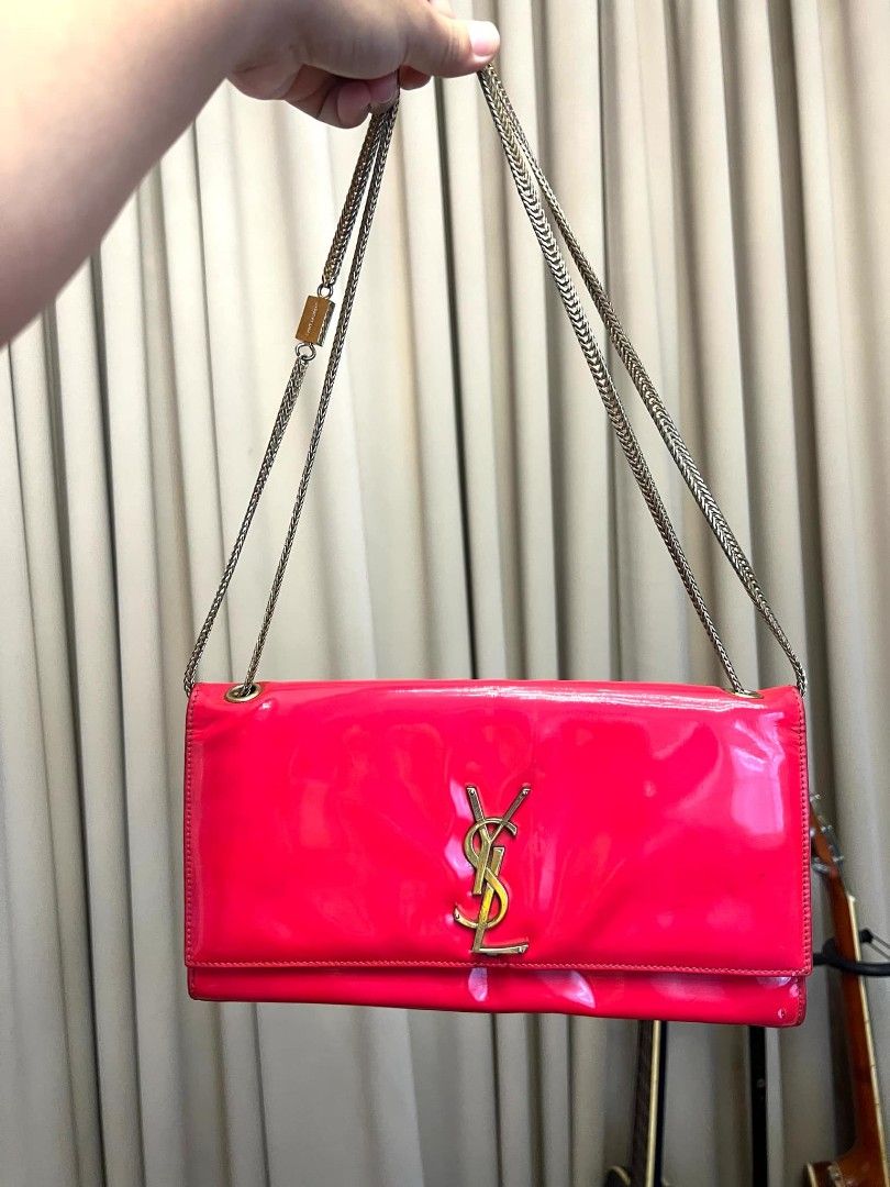 YSL sling bag (Category: Luxury Bags & Wallets) located in Manila. Submitted by lanyklein (Listing ID 1348021780, Image 1). Description: authentic YSL in pink patent leather still in good condition minor flaws as seen in the photos.