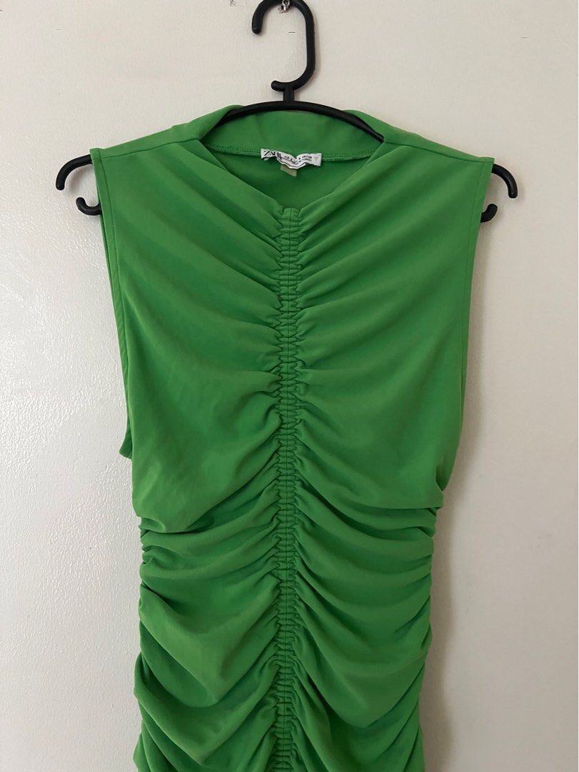 Zara lime green ruched dress (Category: Dresses) located in Pasig City. Submitted by prelovedbyfashionista (Listing ID 1347890446, Image 2). Description: Used once only Perfect for brat summer! Msg me for inquiries like measurements or ww :) thank you!.