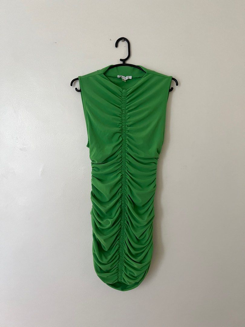 Zara lime green ruched dress (Category: Dresses) located in Pasig City. Submitted by prelovedbyfashionista (Listing ID 1347890446, Image 1). Description: Used once only Perfect for brat summer! Msg me for inquiries like measurements or ww :) thank you!.