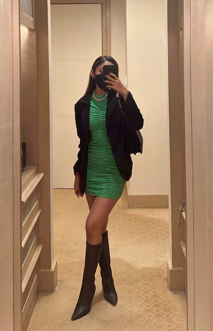 Zara lime green ruched dress (Category: Dresses) located in Pasig City. Submitted by prelovedbyfashionista (Listing ID 1347890446, Image 3). Description: Used once only Perfect for brat summer! Msg me for inquiries like measurements or ww :) thank you!.