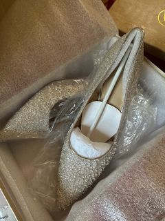 Happiness Inheritance Bridal Artisan Custom Pearl Silver Sparkly Wedding Shoes/High Heels Worn Only on Big Day Shines More in Person❤️64208539827585110