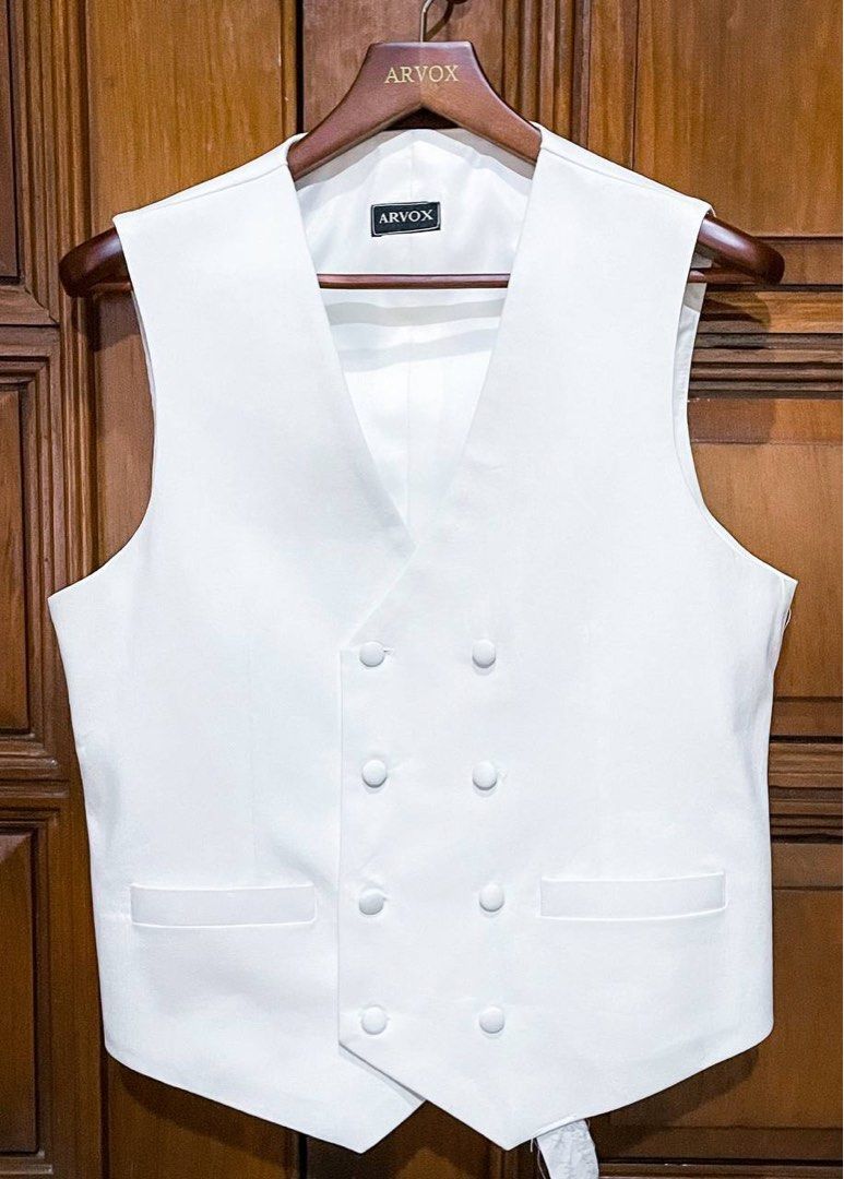 ARVOX SUIT COAT AND PANTS (Category: Vests) located in Muntinlupa City. Submitted by Hellokeith (Listing ID 1348044527, Image 3). Description: FOR SALE ARVOX - BRAND NEW (Not used) Suit Coat and Pants with Double Breasted Vest Color Off White Made of Premium Stretch Wool Fabric Can Fit Medium-Large Measurement: Shoulder - 18” Arm Length - 23.5” Waist - 34-36” Pants length - 36.5” Original Price: ₱18k.