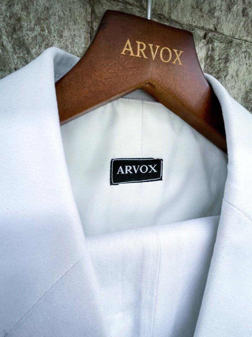 ARVOX SUIT COAT AND PANTS (Category: Vests) located in Muntinlupa City. Submitted by Hellokeith (Listing ID 1348044527, Image 2). Description: FOR SALE ARVOX - BRAND NEW (Not used) Suit Coat and Pants with Double Breasted Vest Color Off White Made of Premium Stretch Wool Fabric Can Fit Medium-Large Measurement: Shoulder - 18” Arm Length - 23.5” Waist - 34-36” Pants length - 36.5” Original Price: ₱18k.