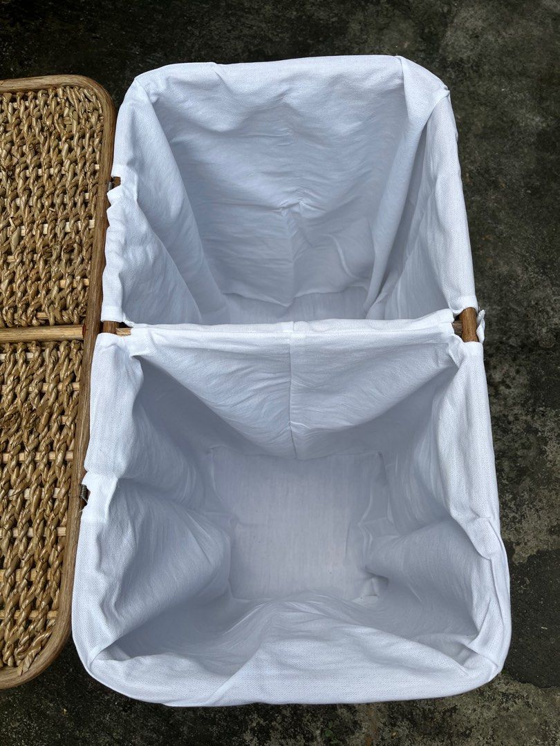 BURI HAMPER DUAL COMPARTMENT WITH CLOTH (Category: Laundry Baskets) located in Marikina City. Submitted by thecraftyhomebyelisha (Listing ID 1348116215, Image 2). Description: LAUNDRY BASKET DUAL COMPRTMENT WITH CLOTH 1800 L: 22" W: 13" H: 22" Loc. Marikina.