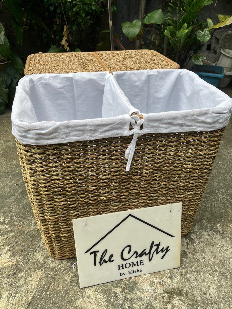 BURI HAMPER DUAL COMPARTMENT WITH CLOTH (Category: Laundry Baskets) located in Marikina City. Submitted by thecraftyhomebyelisha (Listing ID 1348116215, Image 3). Description: LAUNDRY BASKET DUAL COMPRTMENT WITH CLOTH 1800 L: 22" W: 13" H: 22" Loc. Marikina.