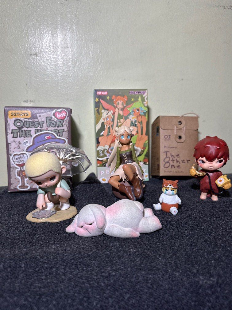 Hirono Peach Riot Mofusand figures (Category: Designer & Blind Box Toys) located in Quezon City. Submitted by thedaisystudio (Listing ID 1348145401, Image 2). Description: - all mint condition - all fresh pulls this week only - all have box foil and card Peach riot gigi acorn - ₱650 Nook Heart Mirror - ₱600 Mofusand red fox - ₱150 Hirono raving - ₱650 Mod: sdd Mop: gcash / bpi .