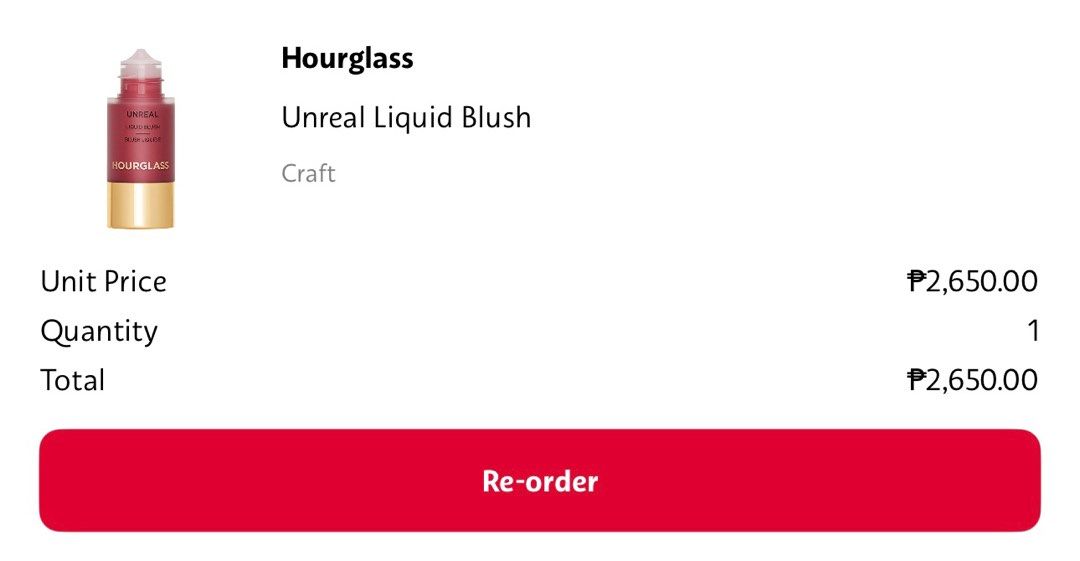 HOURGLASS Liquid Blush Unreal (Craft Shade) (Category: Makeup) located in Manila. Submitted by aikascollectionph (Listing ID 1348023636, Image 3). Description: Bought at sephora last January 2025, nagswatch lang pero not my type of shade pala. ₱2,650 srp.