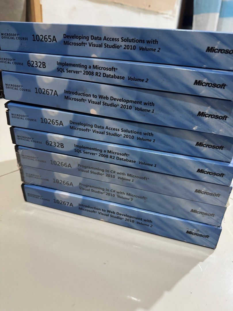 Microsoft Official Course Books (Category: Textbooks) located in Mandaluyong City. Submitted by erca.stuff (Listing ID 1348156263, Image 2). Description: Here are the books I barely used during our training with Microsoft, some books are sealed pa. Nakatambak na lang: - Course 10266A: Programming In C# With Microsoft Visual Studio 2010 volume 1 - Course 10266A: Programming In C# With Microsoft Visual Studio 2010 volume 2 - Course 10267A: Introduc
