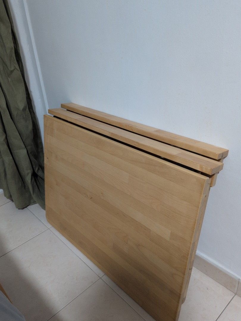 Solid Wood Foldable Table IKEA (Category: Other Home Furniture) located in Singapore. Submitted by avg.joe (Listing ID 1319280490, Image 1). Description: Bought at $59/each. pls arrange for your own delivery. https://www.ikea.com/es/en/p/norbo-wall-mounted-drop-leaf-table-birch-80091713/.