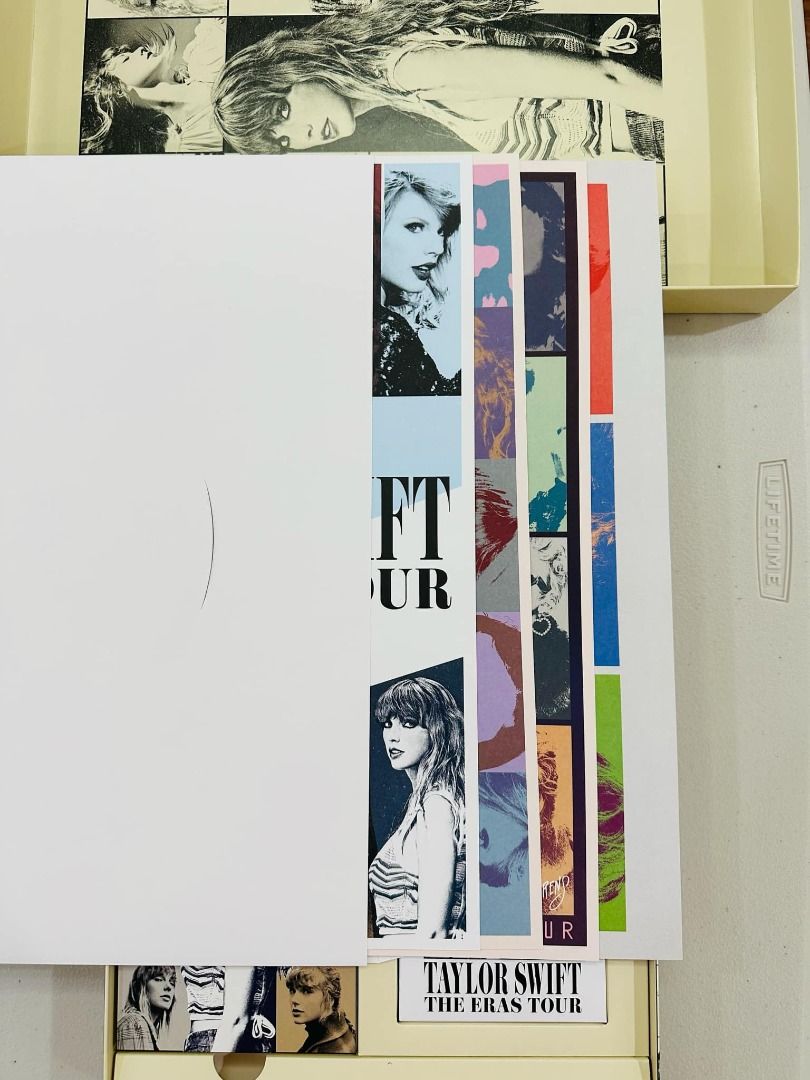 Taylor Swift's Eras Tour Memorabilia (Category: Western Merchandise) located in Tarlac. Submitted by anaid888 (Listing ID 1348072797, Image 3). Description: Included in the box: 4 posters, 1 lanyard with VIP card, 1 tote bag, 1 pin, 1 VIP ticket, 1 sticker, 10 postcards.