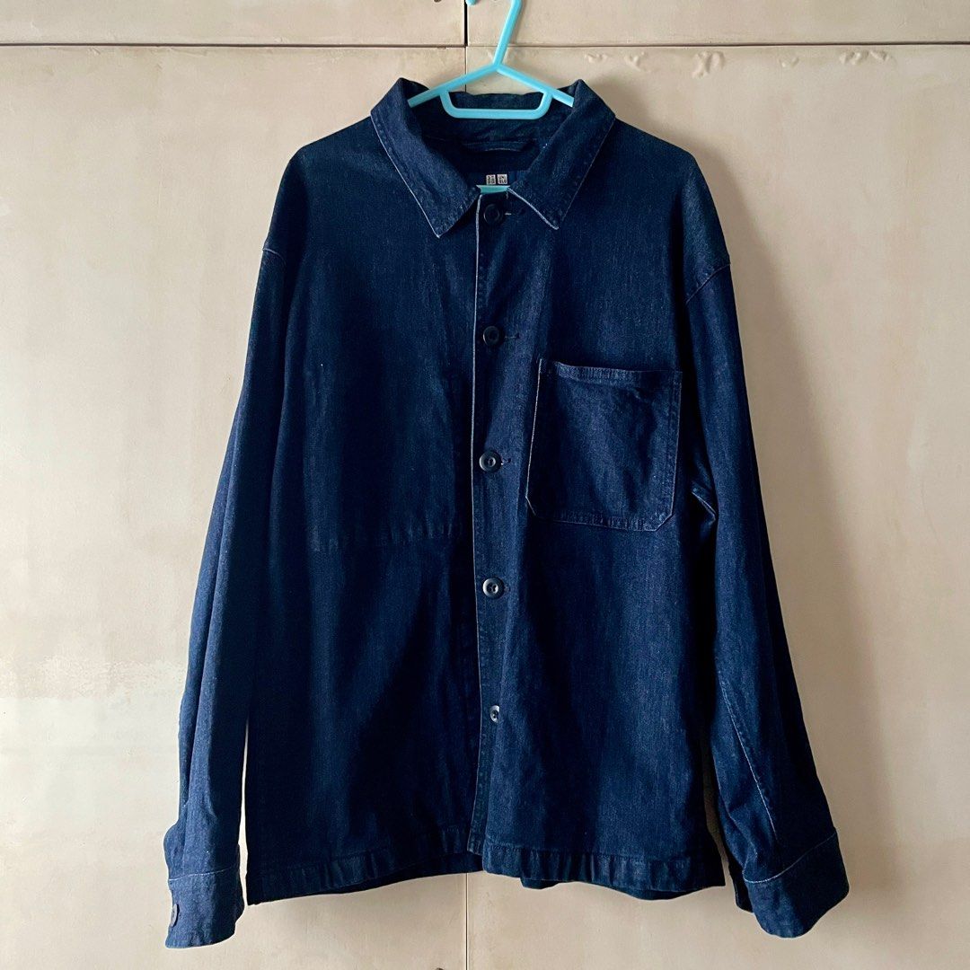 Uniqlo Denim Work Jacket (Category: Coats, Jackets and Outerwear) located in Manila. Submitted by cloudsfloat (Listing ID 1348101646, Image 1). Description: Uniqlo Denim Work Jacket (Dark Blue) Size: Medium 3 inner pockets, 1 outer pocket Good condition with signs of use RFS: Decluttering.