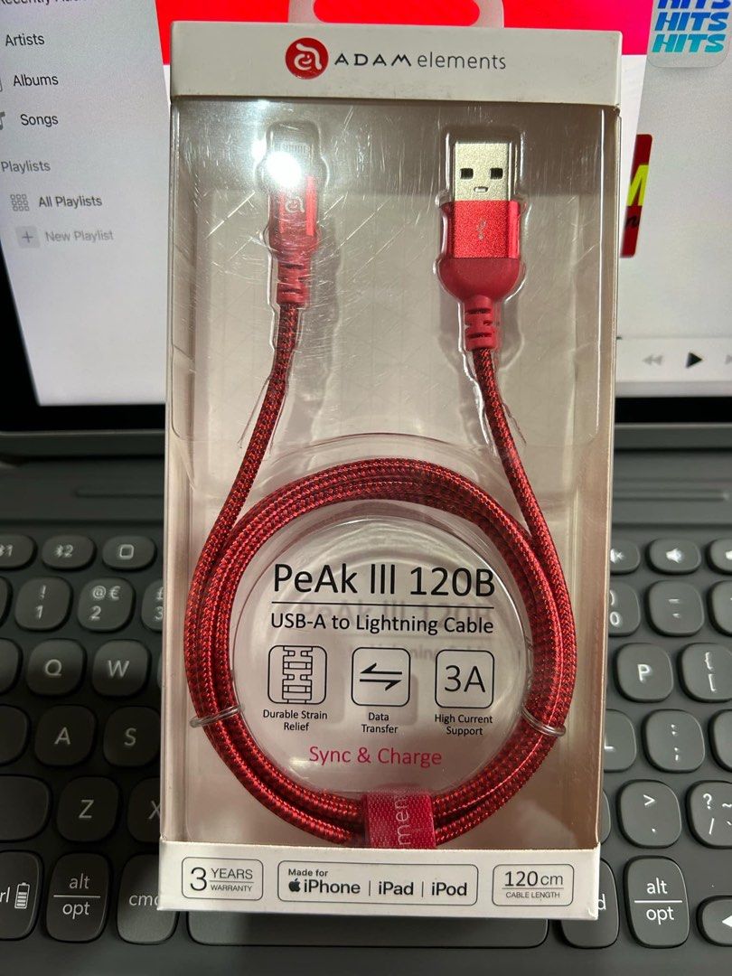 Adam Elements USB to Lightning Cable 120cm (Category: Cables & Adaptors) located in Quezon City. Submitted by khentutz (Listing ID 1348297601, Image 1). Description: Adam Elements USB to Lightning Cable 120cm Bought at Powermac Colors: Red, Black, Gold SRP 1100.