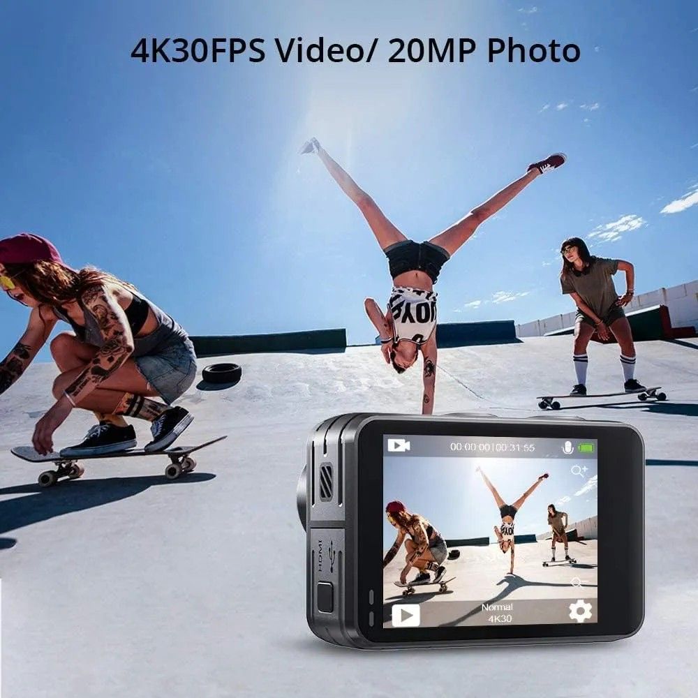 AKASO Brave 7 LE 4K30FPS 20MP WiFi Action Camera with Touch Screen EIS 2.0 Zoom Remote Control 131 Feet Underwater Camera with 2X 1350mAh Batteries Support External Microphone Vlog Camera62863066421251113