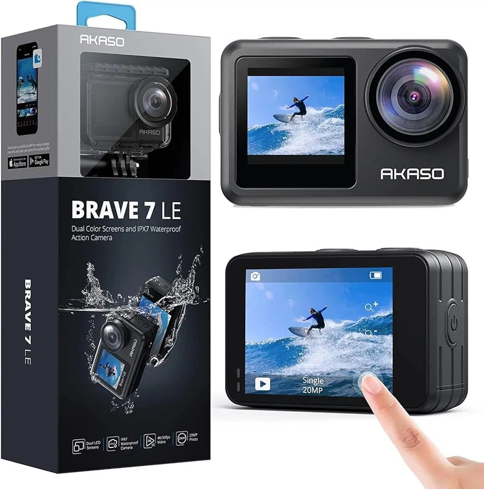 AKASO Brave 7 LE 4K30FPS 20MP WiFi Action Camera with Touch Screen EIS 2.0 Zoom Remote Control 131 Feet Underwater Camera with 2X 1350mAh Batteries Support External Microphone Vlog Camera62863066421251110