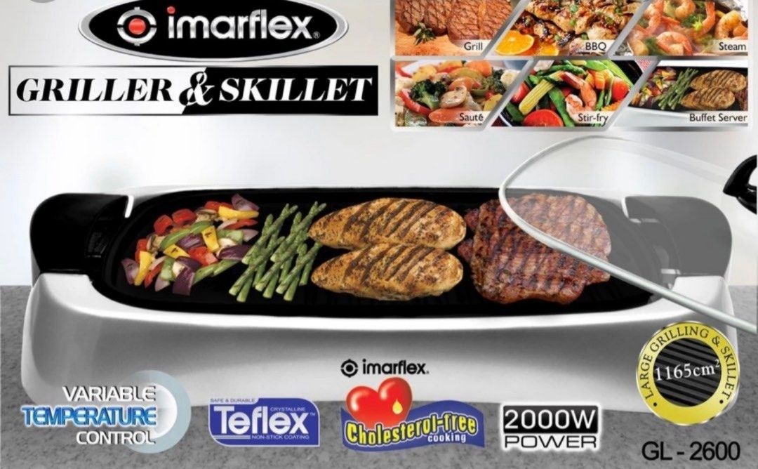 Barely used Imarflex Griller and Skillet GL-2600 (Category: Cookware & Accessories) located in San Juan City. Submitted by tinkerbell_18 (Listing ID 1348362855, Image 1). Description: lightly Used Griller and Skillet bought last october 2024 for 3250 pesos rfs: not using anymore since we were gifted with a bigger griller warranty card of lifetime free service guarantee included sf c/o buyer Description: - 2-in-1 Electric Griller & Skillet (Grill,