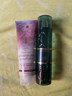Bath and Body Works Strawberry Snowflakes Body Lotion &  Lost in Santal Mist Set