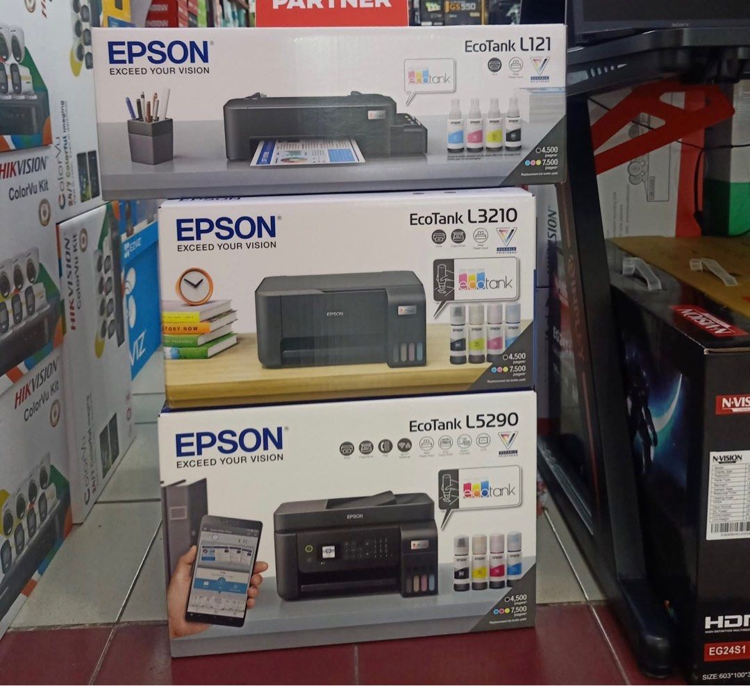 PRINTER EPSON (Category: Printers, Scanners & Copiers) located in Manila. Submitted by myles29 (Listing ID 1348337350, Image 1). Description: EPSON PRINTER‼️ L121 👉Printer Only ₱6,800 L3210 3 in 1 👉 (print,copy,scan) ₱10,500 L5290 Wi-Fi(wireless) 👉A4 size Print/Copy/Scan/Fax ₱16,300.