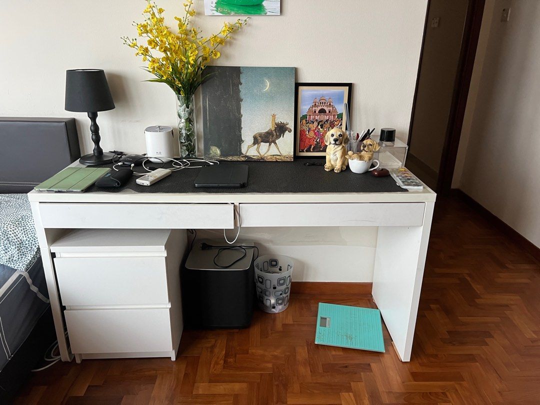 Study Table (Category: Tables & Sets) located in Singapore. Submitted by siamesefighter (Listing ID 1348364599, Image 2). Description: I’m ikea study table white Pls note the bed side table in the pic needs to be bought separately - ikea study table 85 -Ikea chest drawers 45.