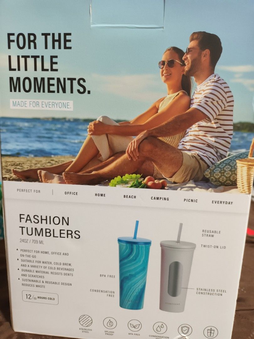 Tumblers (Hydragear brand) (Category: Other Kitchenware & Tableware) located in Quezon City. Submitted by Chingkit7 (Listing ID 1348229481, Image 2). Description: - never used/never opened - 2 x 240z/709ml - 12 hours cold - stainless steel - straw included.