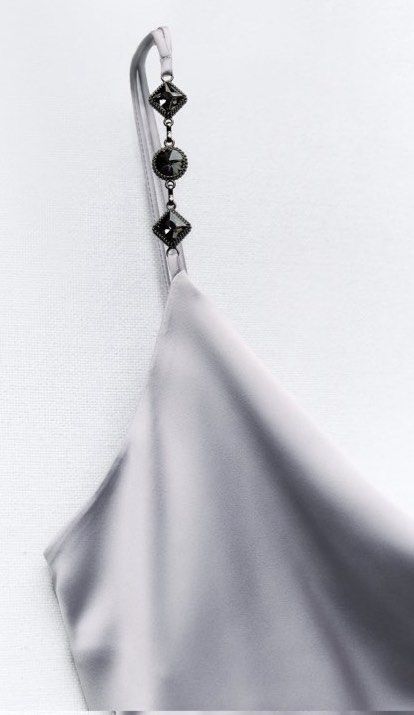 Zara Silver Gray Beaded Strap Cowl Neck Satin Midi Maxi Slip Dress WITH  RUNS , Women's Fashion, Dresses & Sets, Dresses on Carousell