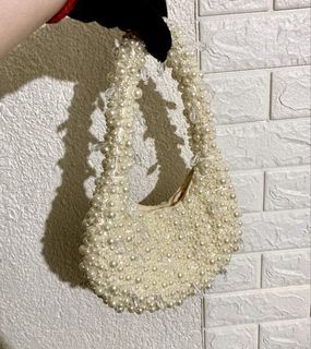 Zara style no brand pearl beaded hobo shoulder bag | y2k vintage style embellished beads pearls baguette kili armpit bag | coquette barbiecore fairycore cottagecore gorpcore Pinterest harajuku lolita bags