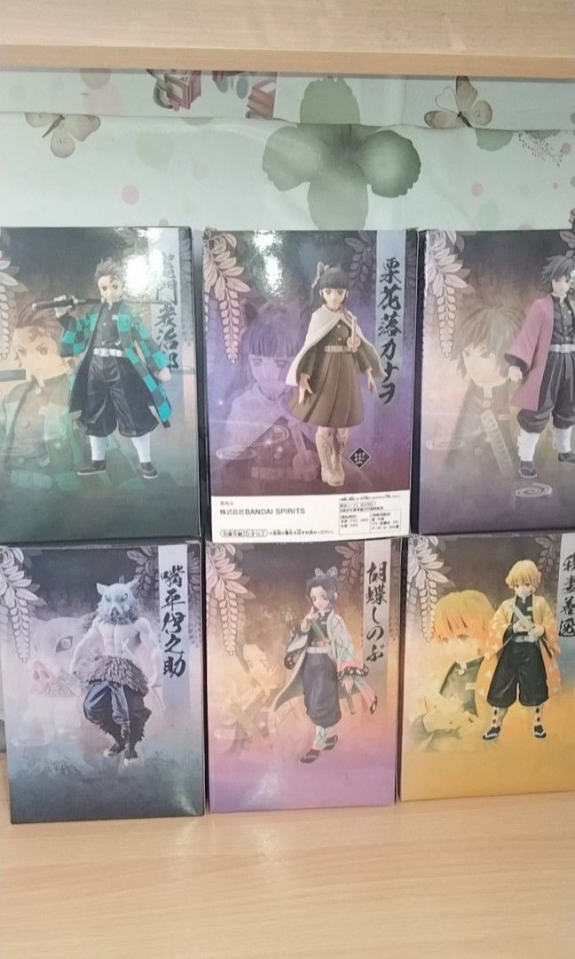 BANDAI DEMON SLAYER BUNDLE (Category: Figurines & Statues) located in Davao. Submitted by honjo_31 (Listing ID 1345076267, Image 1). Description: No flaws, just minor discoloration sa box nila. All 6 sold as bundle.