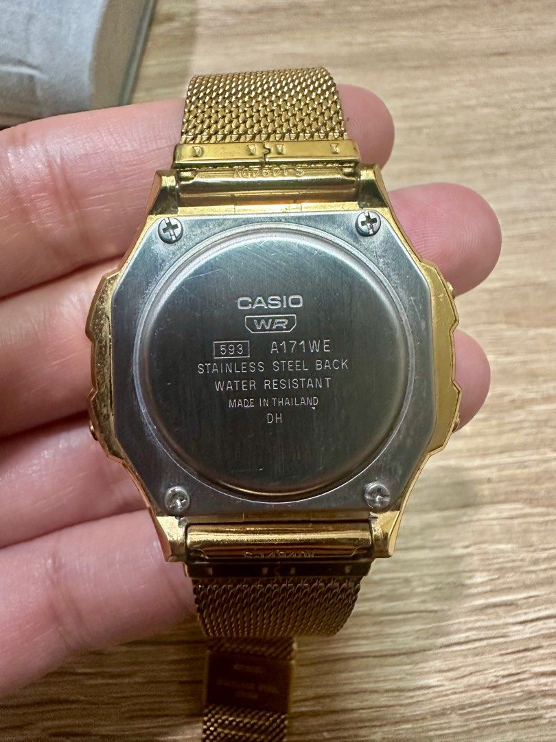 Casio Gold Stainless Steel Strap Digital Watch (Category: Women's Watches) located in Quezon City. Submitted by trish_eb (Listing ID 1345085625, Image 3). Description: Casio (A171WEMG-9ADF) Gold Stainless Steel Strap Digital Watch 38mm Round Dial Dial Type: Mineral Glass Feature: Date, Stopwatch, Alarm, Unconventional Time Reading .