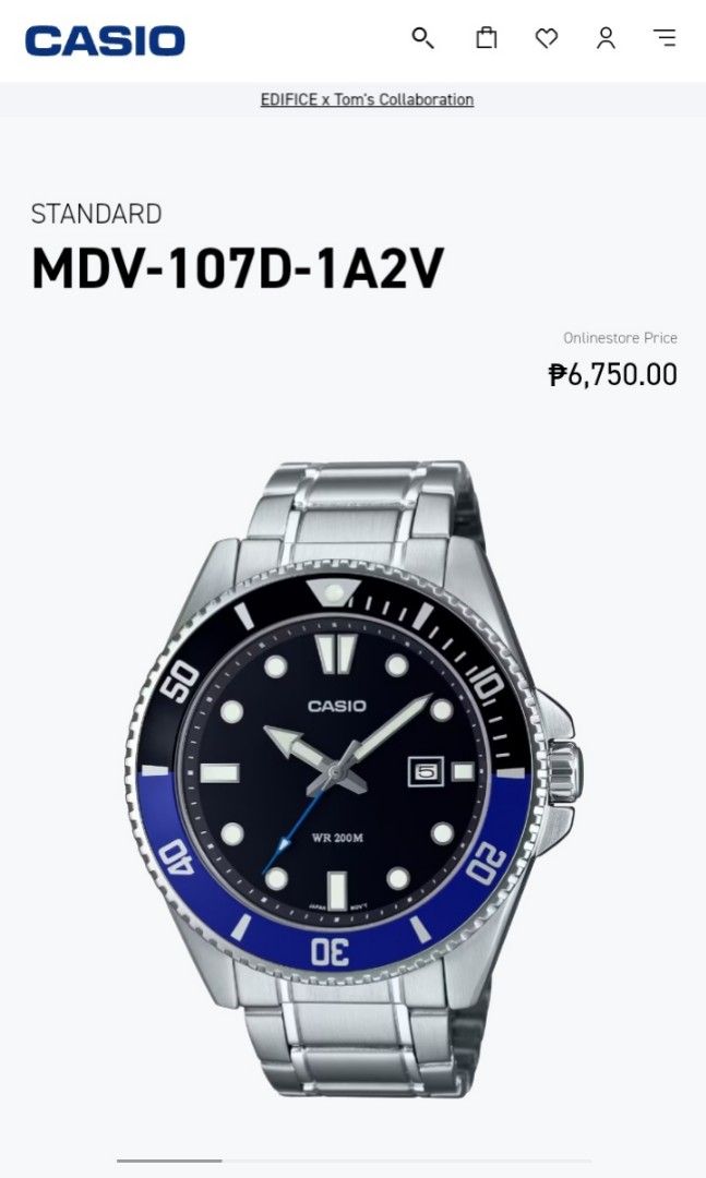 Casio MDV-107D (Category: Men's Watches) located in Tanay. Submitted by thrift_cy03 (Listing ID 1345008802, Image 2). Description: ¬Authentic ¬Rotating Bezel ¬Batman Bezel ¬200M Water Resistant ¬Below SRP!!!.