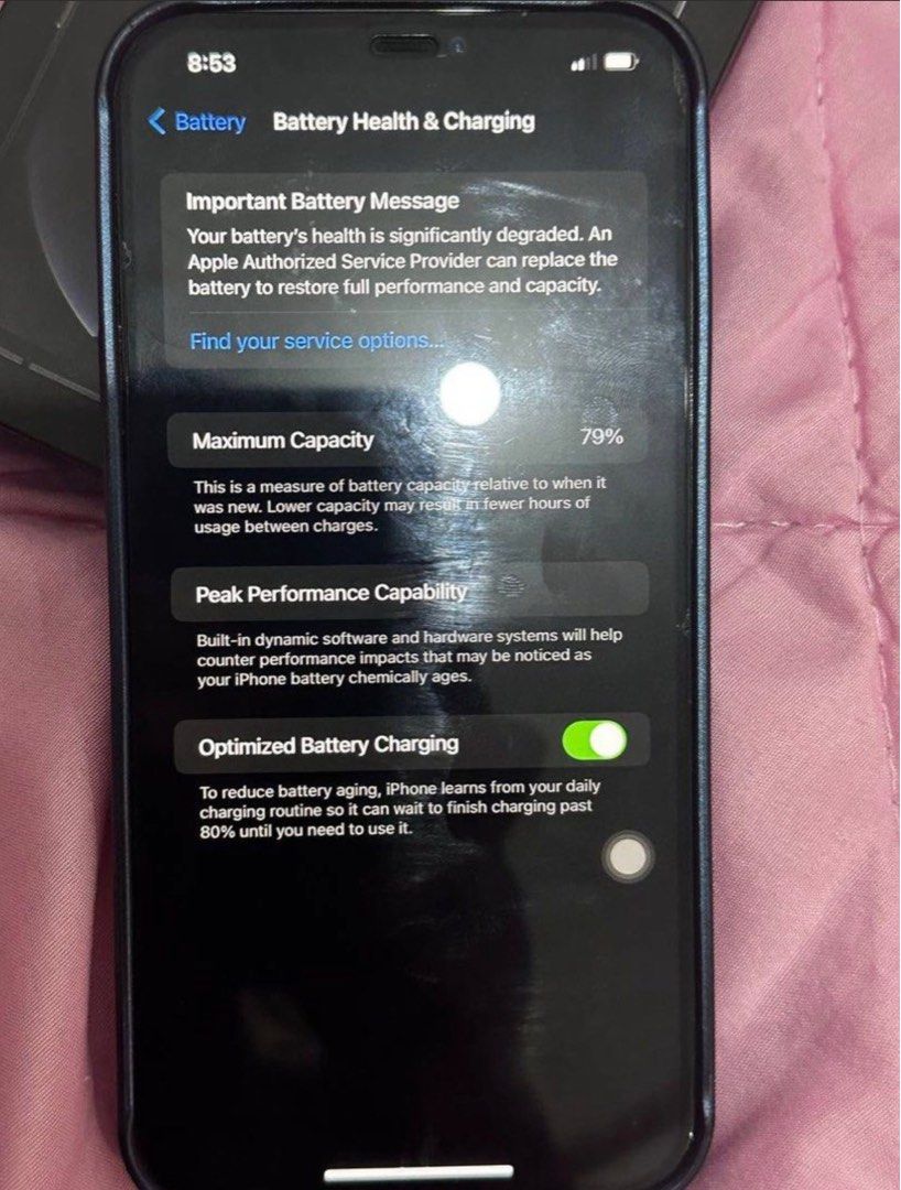 Iphone 12 Pro Max smartlocked [Secondhand] (Category: iPhone 12 Series) located in Taguig. Submitted by destashph_ (Listing ID 1344986359, Image 3). Description: rfs: need funds condition: still good as new battery health: 78% purchased at smart branch at BGC, Taguig Negotiable.