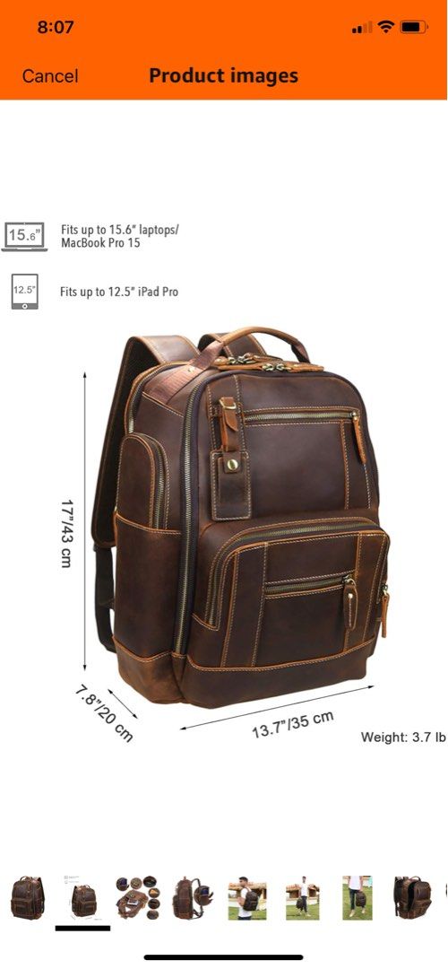 Lanssyne Full Grain Leather Backpack (Category: Backpacks) located in Manila. Submitted by lauro.catibayan (Listing ID 1345051669, Image 2). Description: Brand new, imported LANNSYNE Men’s Vintage Full Grain Leather 15.6 Inch Laptop Backpack Camping Travel 24L Rucksack Made from genuine cowhide leather, this backpack combines vintage aesthetics with modern functionality. Its spacious design and structured build make it ideal for daily commutes, s