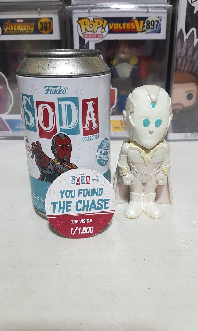 Marvel's Vision CHASE Funko Soda (Category: Designer & Blind Box Toys) located in Quezon City. Submitted by collectorstherapy (Listing ID 1345088719, Image 1). Description: Condition: 8.5/10, mild rusting on can location: Bagong Pag-Asa Quezon City shipment: Grab, Lalamove, LBC payment: Gcash, COD, COP pick up: Bagong Pag-Asa Quezon City.
