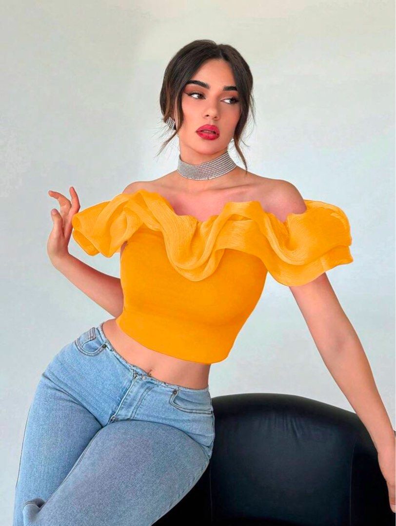 Shein | Yellow Ruffles Off Shoulder (Category: Blouses) located in Manila. Submitted by queennhei (Listing ID 1345104445, Image 1). Description: .