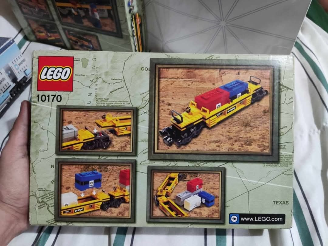 STEAL RARE TRAIN LEGO BUNDLE SALE (Category: Lego & Building Sets) located in Cebu City. Submitted by jayrasplico (Listing ID 1345011647, Image 2). Description: STEAL RARE TRAIN LEGO BUNDLE SALE: Take all for 20,000 only. Lego Train 10133 Burlington Northern Santa Fe (BNSF) GP38 Locomotive and LEGO Trains 9V 10170: TTX Intermodal Double-Stack Car 4X8 Container Cargo Train Condition: All Brand New and Sealed Meetup: Anywhere near Cebu City. Outsid