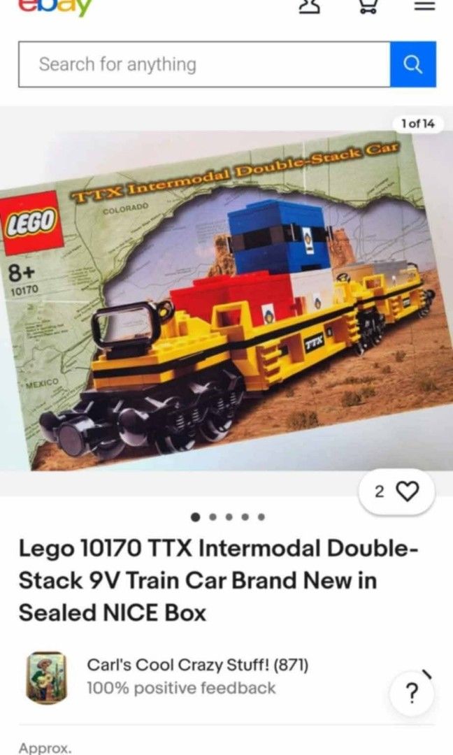 STEAL RARE TRAIN LEGO BUNDLE SALE (Category: Lego & Building Sets) located in Cebu City. Submitted by jayrasplico (Listing ID 1345011647, Image 3). Description: STEAL RARE TRAIN LEGO BUNDLE SALE: Take all for 20,000 only. Lego Train 10133 Burlington Northern Santa Fe (BNSF) GP38 Locomotive and LEGO Trains 9V 10170: TTX Intermodal Double-Stack Car 4X8 Container Cargo Train Condition: All Brand New and Sealed Meetup: Anywhere near Cebu City. Outsid