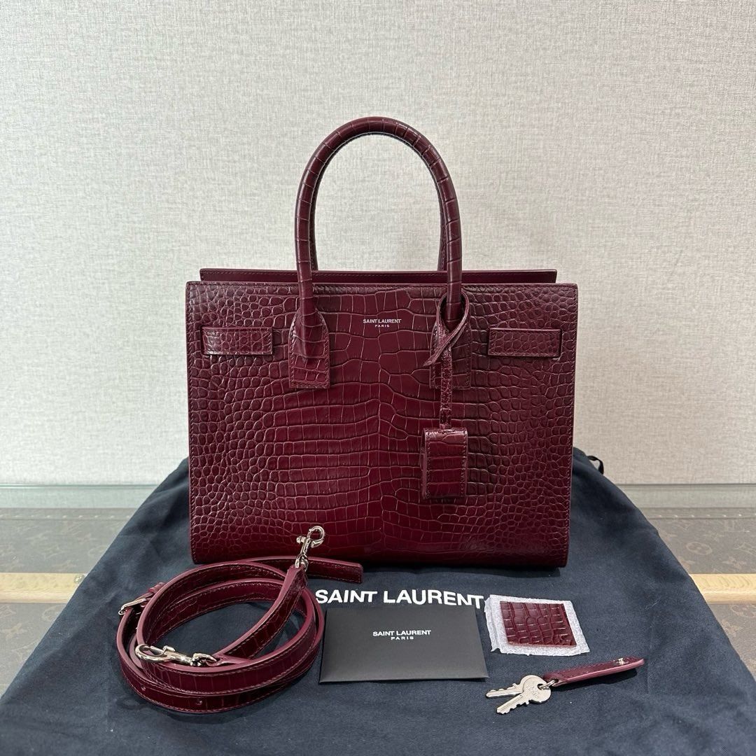 YSL Saint Laurent Sac De Jour in Burgundy Crocodile Embossed Leather ...