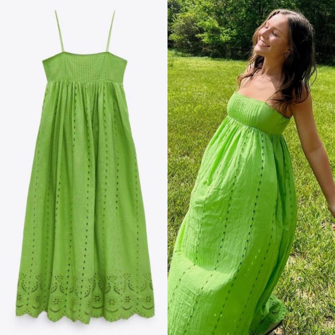Zara Openwork Embroidery Lime Green Eyelet Maxi Dress NWOT, Women's  Fashion, Dresses & Sets, Dresses on Carousell