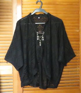 女裝 黑色 蝙蝠袖 線質通花 斗篷外套64239068567425110