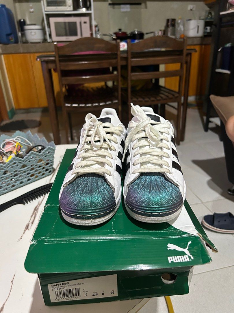 Adidas superstars (Category: Sneakers) located in Rizal. Submitted by declutter101s (Listing ID 1348439207, Image 2). Description: Original with replacement box.money back if proven fake,personal collection bought in Qatar 🇶🇦 negotiable for serious buyer thanks.