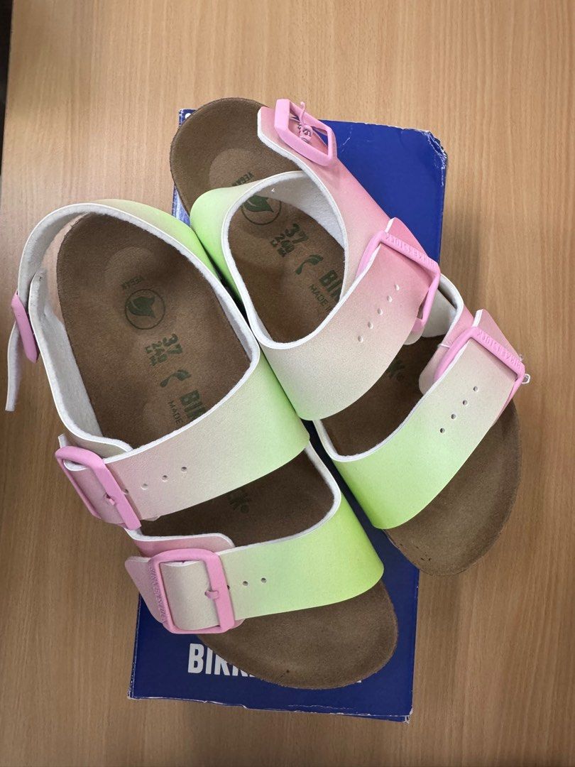 Birkenstock Milano BS (Category: Flats & Sandals) located in Quezon City. Submitted by mmmcat (Listing ID 1348540781, Image 2). Description: Birkenstock Milano BS Candy Pink/Faded Lime Narrow Fit EU 37/UK 4.5/24cm fits US 7 .