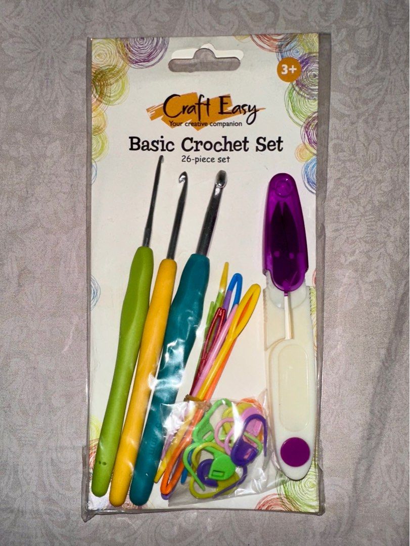 Craft Easy - Basic Crochet Set (26-piece set) (Category: Craft Supplies & Tools) located in San Juan City. Submitted by channiesara3 (Listing ID 1348502087, Image 1). Description: Brand new and never been used! Inclusions: 3 pcs. Ergonomic hooks (2mm, 3.5mm & 5.5mm) 12 pcs. Stitch markers 10 pcs. Tapestry needles (7cm & 9cm) 1 pc. Mini scissor.