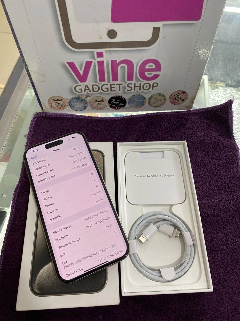 iphone 15 pro 1tb good as new (Category: iPhone 15 Series) located in Cainta. Submitted by vine_gadget_shop (Listing ID 1348524672, Image 3). Description: iphone 15 pro 1tb good as new complete package ntc variant pick up store greenhills shopping center we accept trade in we accepy credit card and ggives installment we do cod and door to door we ship nationwide for fast transaction call 09277368323 look for vine visit my fb page vine gadget shop