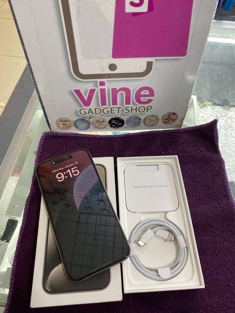 iphone 15 pro 1tb good as new (Category: iPhone 15 Series) located in Cainta. Submitted by vine_gadget_shop (Listing ID 1348524672, Image 2). Description: iphone 15 pro 1tb good as new complete package ntc variant pick up store greenhills shopping center we accept trade in we accepy credit card and ggives installment we do cod and door to door we ship nationwide for fast transaction call 09277368323 look for vine visit my fb page vine gadget shop