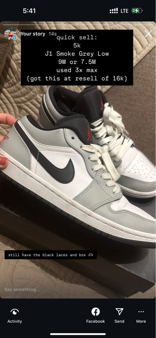 Jordan 1 Low Smoke Grey (Category: Sneakers) located in Quezon City. Submitted by stealfinds_mnl (Listing ID 1348531083, Image 1). Description: Dior color way 9W or 7.5M.