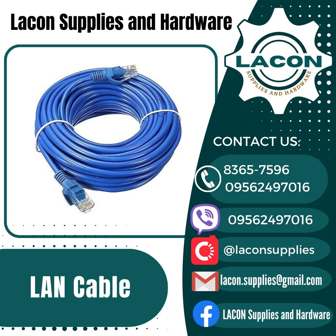 Ethernet cable Lan cable Internet network cable outdoor available (Category: Cables & Adaptors) located in Manila. Submitted by laconsupplies (Listing ID 1348494429, Image 1). Description: LAN CABLE Cat 5 Size: 300m Kindly contact us for specifications and availability of our product. Price may vary. Location: Manila COD ✓ Free delivery depending on the quantity of the product ✓ Discounts ✓✓✓ BIR Registered ✓✓ DTI Registered ✓✓ For more products 