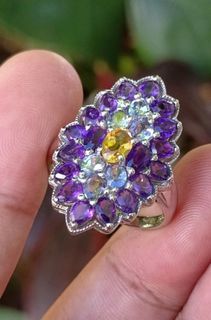 Natural AMETHYST, CITRINE & TANZANITE cocktail ring