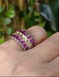 Natural CITRINE & RHODOLITE GARNET unisex ring
