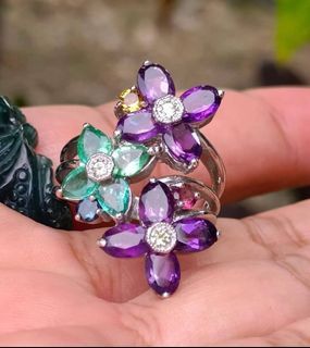 Natural EMERALD, AMETHYST & MIXED-TOURMALINE chunky ring